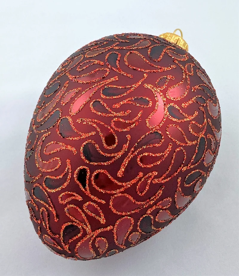 Faberge-Ei bordeaux rot, Blätter-Muster
