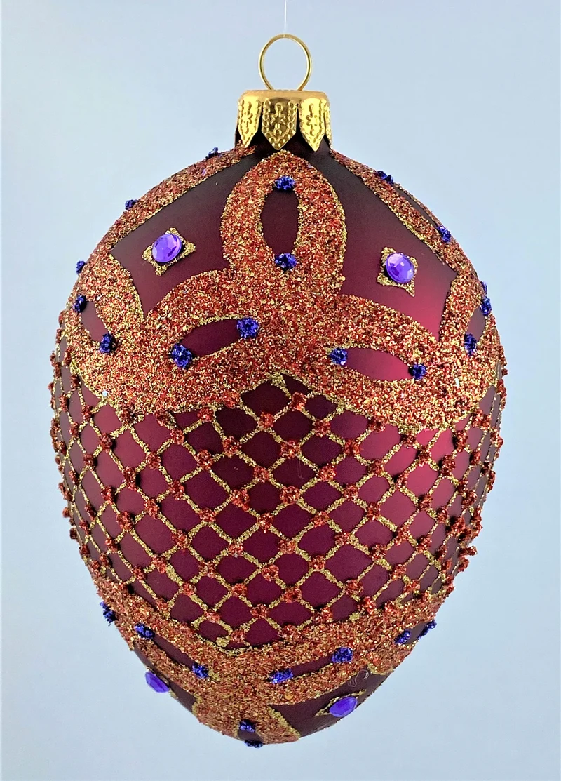 Faberge-Ei bordeaux rot mit barockem Gittermuster