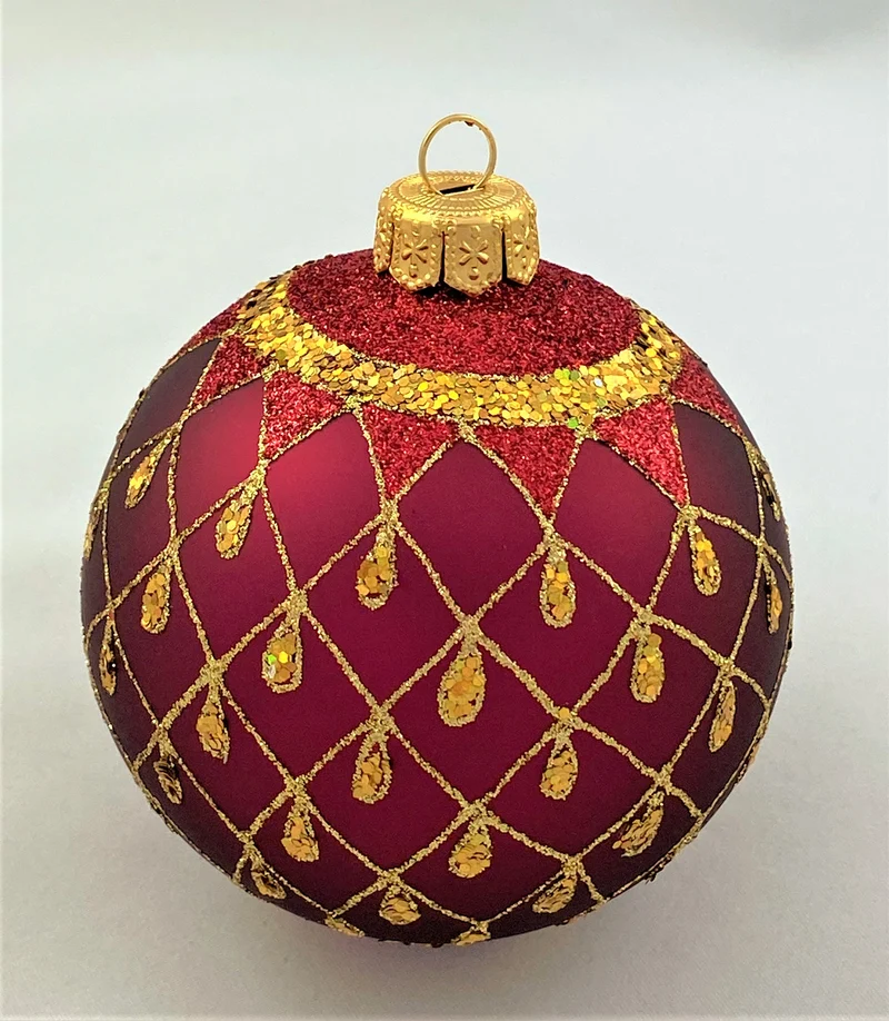 Kugel bordeaux rot mit Gold-Gittermuster