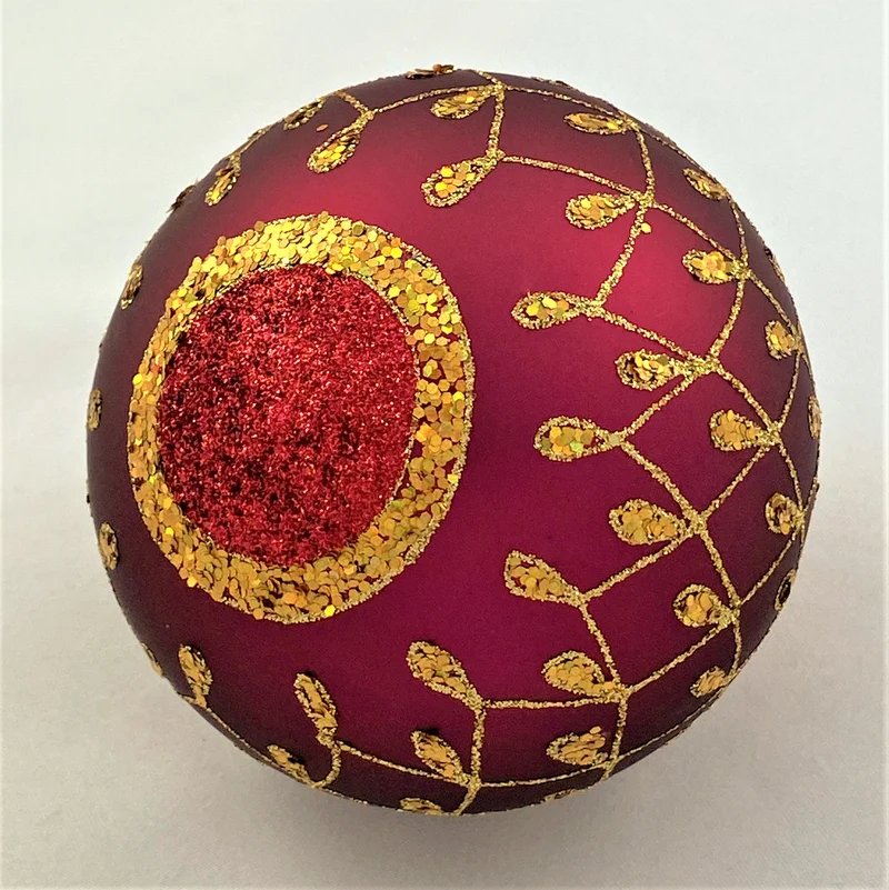 Kugel bordeaux rot mit Gold-Gittermuster