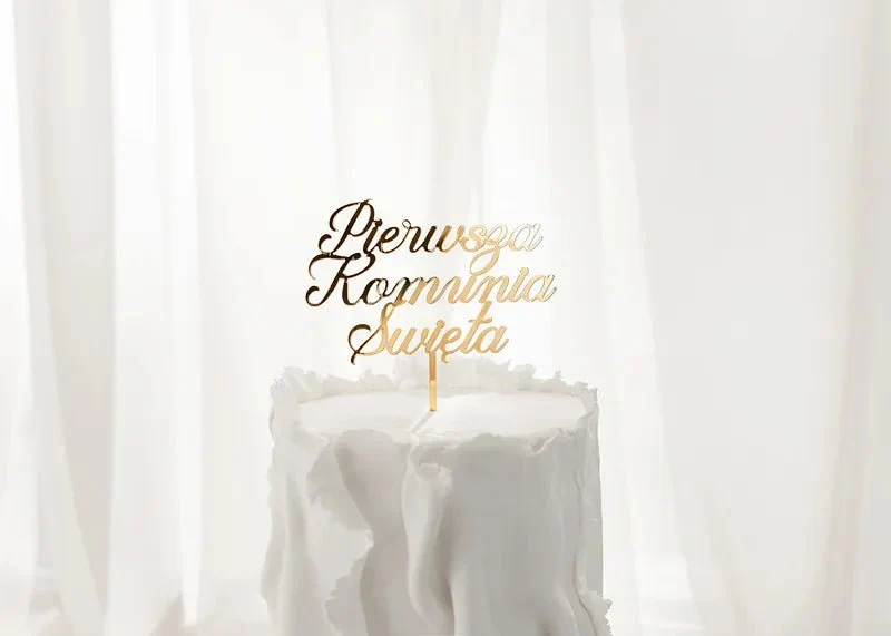 Goldener Tortenverzierer „Pierwsza Komunia Święta“ 16,5 cm