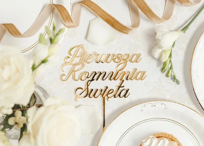 Goldener Tortenverzierer „Pierwsza Komunia Święta“ 16,5 cm