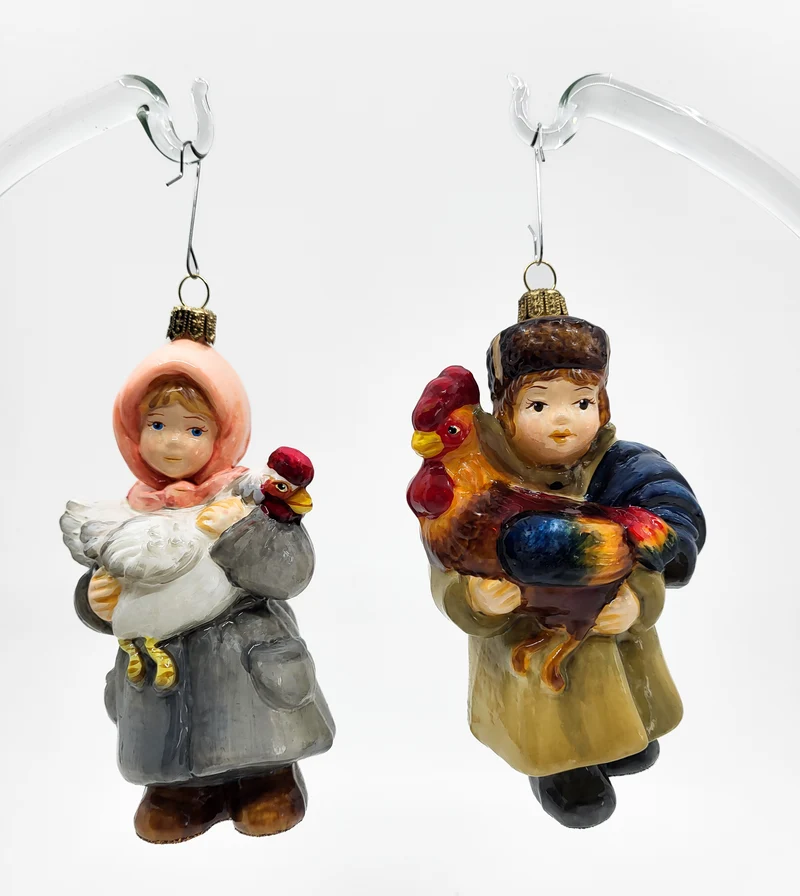 Junge mit Hahn und Mädchen mit Huhn, 2er Set, in Holzbox, AtlasArt