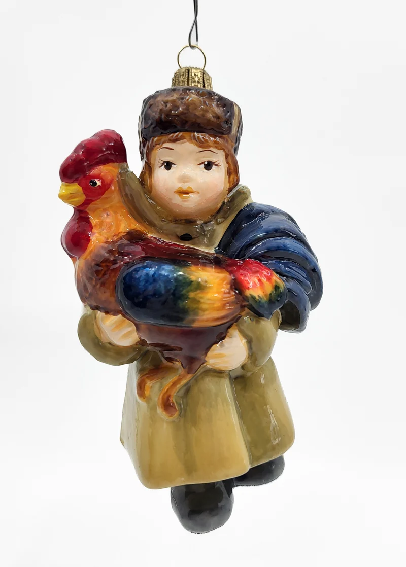 Junge mit Hahn und Mädchen mit Huhn, 2er Set, in Holzbox, AtlasArt