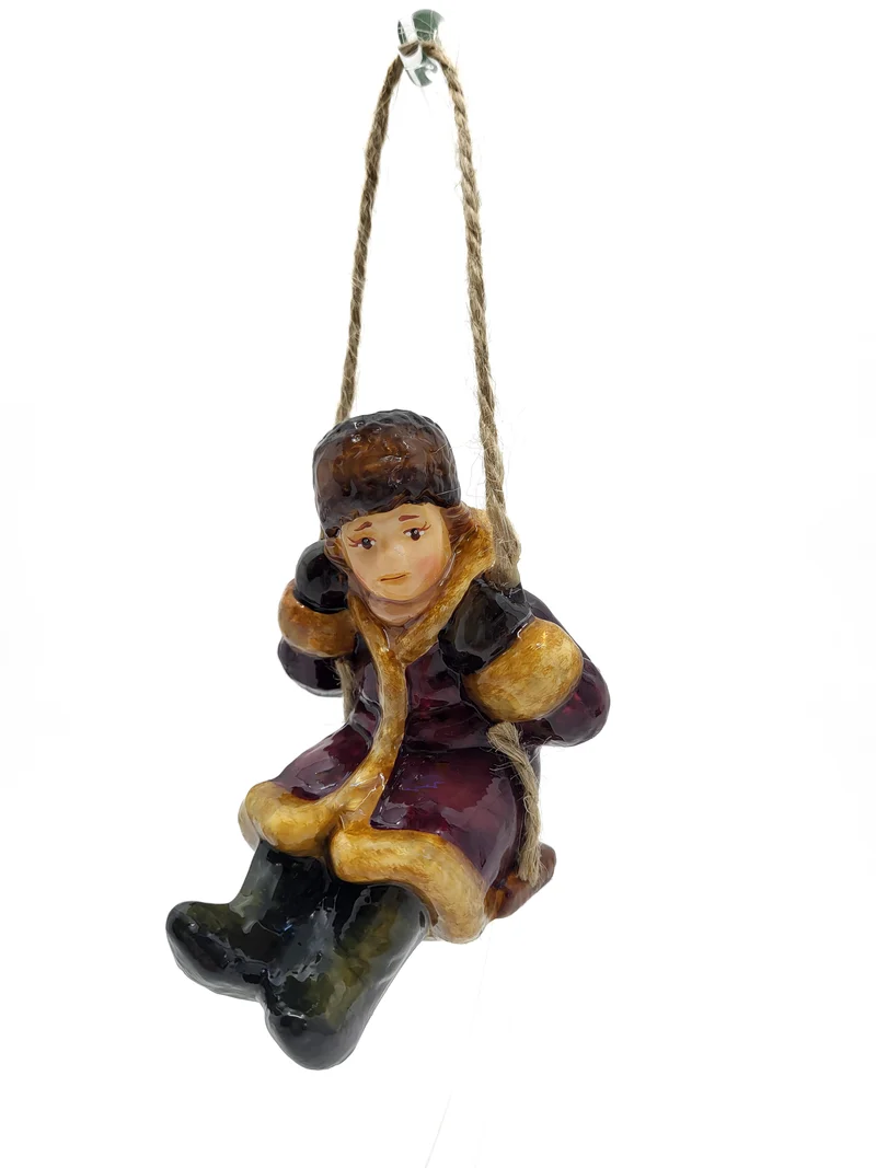 Junge und Mädchen auf Schaukel, 2er Set, in Holzbox von AtlasArt