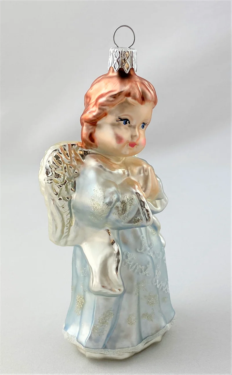 Engel im hellblauen Kleid " Baby`s first Christmas "