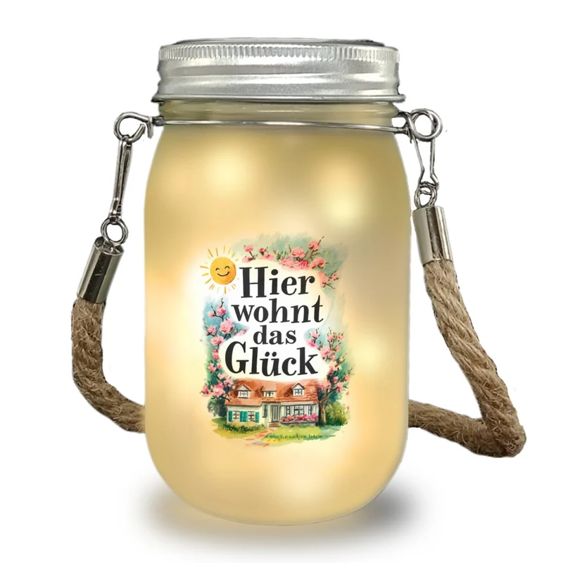 Hier wohnt Glück Solarlicht Aquarell Dekoration