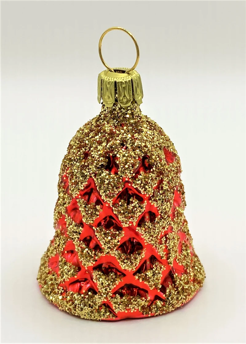 Rotes Weihnachts-Glöckchen mit Zapfenmuster und Gold-Glimmer