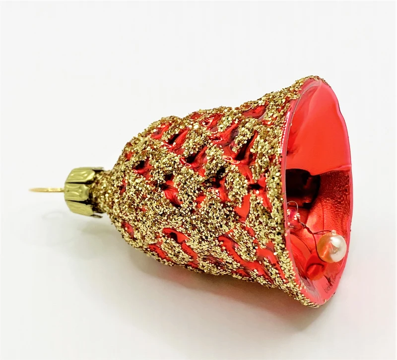 Rotes Weihnachts-Glöckchen mit Zapfenmuster und Gold-Glimmer