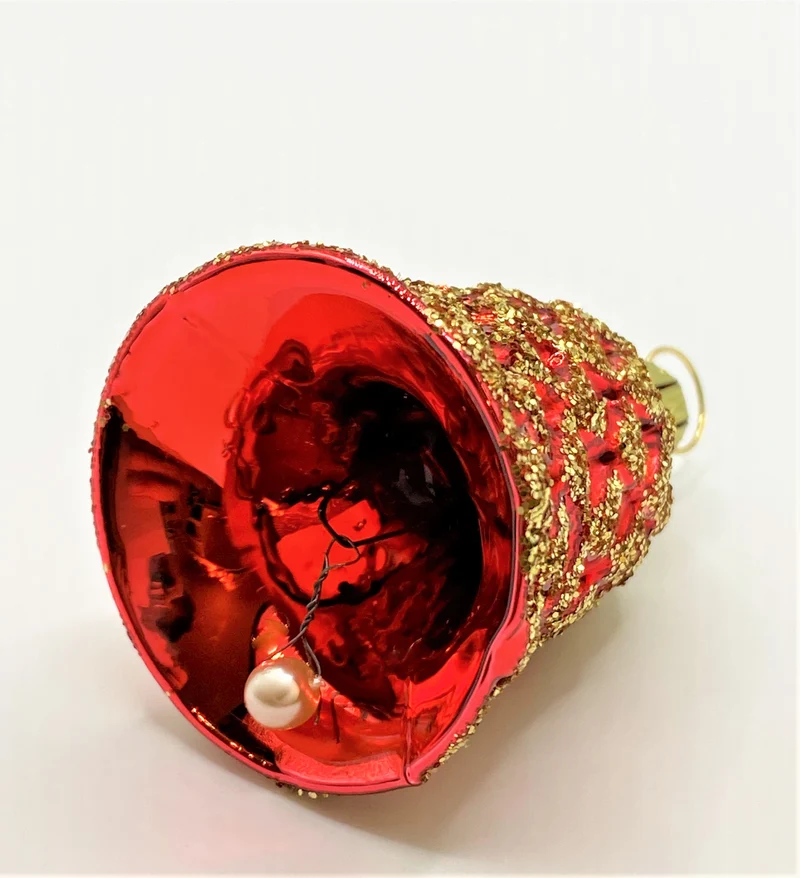 Rotes Weihnachts-Glöckchen mit Zapfenmuster und Gold-Glimmer