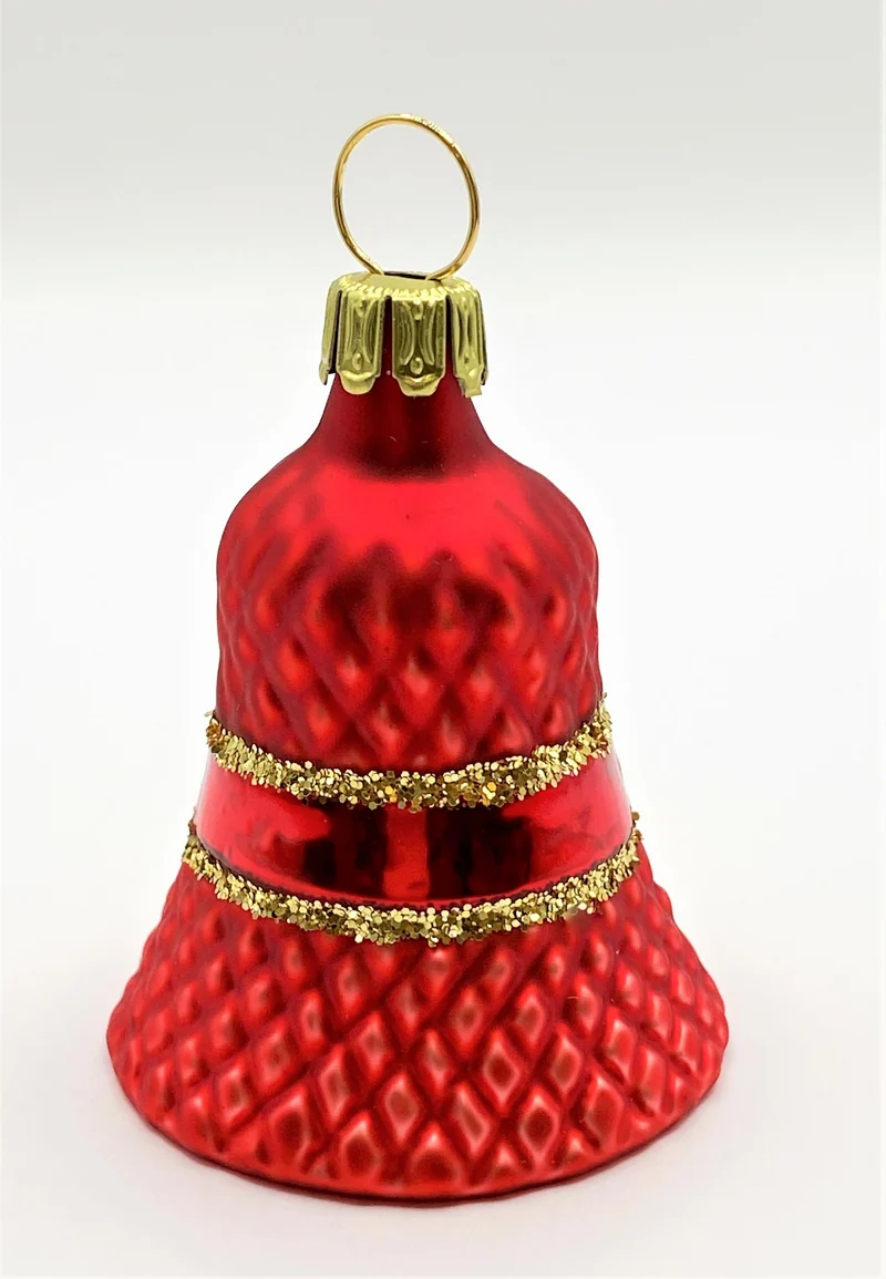 Rotes Weihnachts-Glöckchenmit Waffelmuster und Gold-Streifen