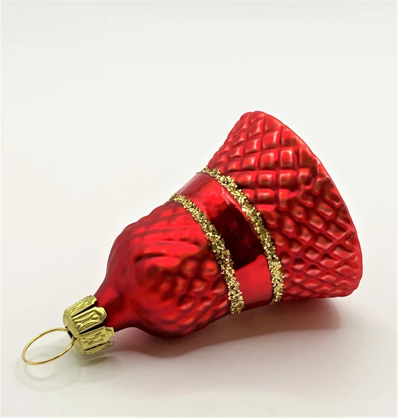 Rotes Weihnachts-Glöckchenmit Waffelmuster und Gold-Streifen