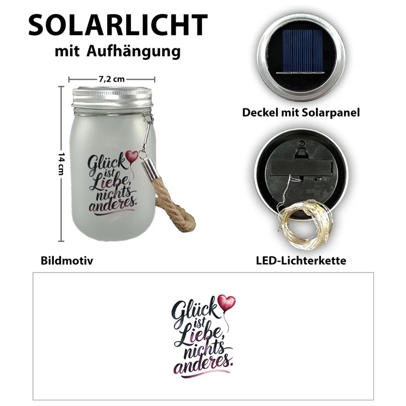 Glück ist Liebe Solarlicht Herz Luftballon