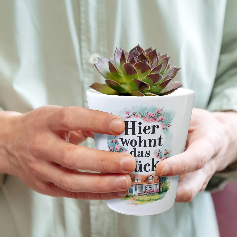 Hier wohnt Glück Blumentopf Aquarell Dekoration