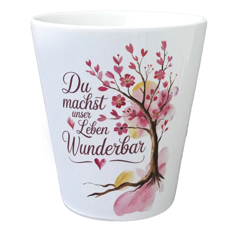 Du machst unser Leben wunderbar Blumentopf Baum mit Blumen