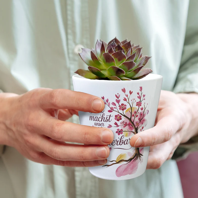 Du machst unser Leben wunderbar Blumentopf Baum mit Blumen