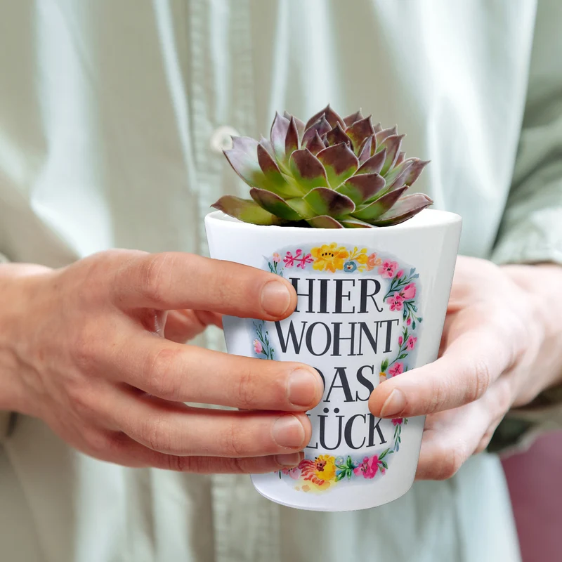 Hier wohnt Glück Blumentopf Blumenkranz