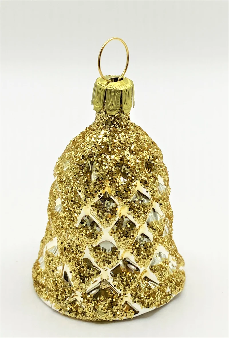 Goldenes Weihnachts-Glöckchenmit Zapfenmuster und Gold-Glimmer