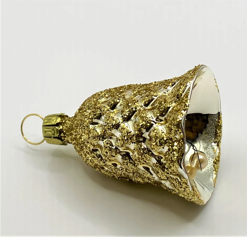 Goldenes Weihnachts-Glöckchenmit Zapfenmuster und Gold-Glimmer