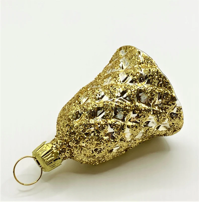 Goldenes Weihnachts-Glöckchenmit Zapfenmuster und Gold-Glimmer