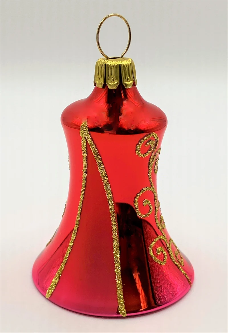Rot glänzendes Weihnachts-Glöckchen mit Gold-Dekor