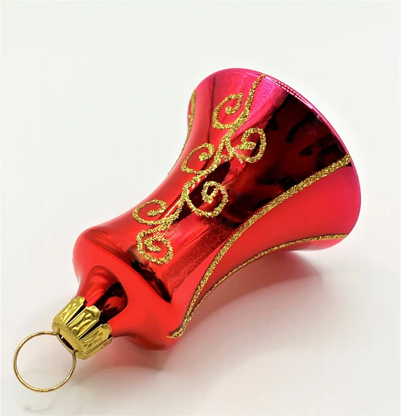 Rot glänzendes Weihnachts-Glöckchen mit Gold-Dekor