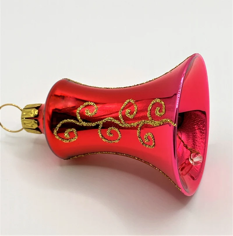 Rot glänzendes Weihnachts-Glöckchen mit Gold-Dekor