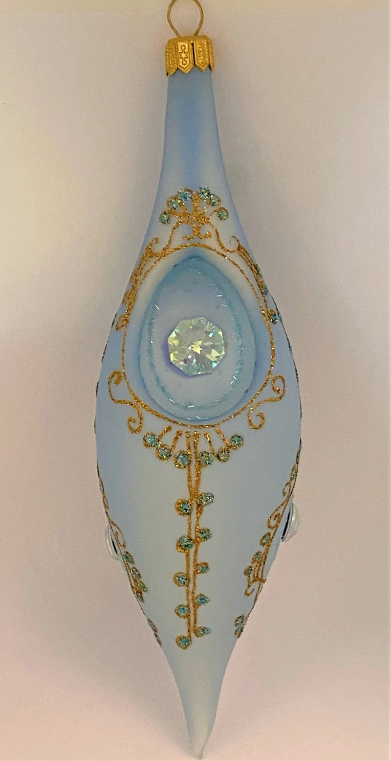 Zapfenform hellblau mit Gold-Dekor und Schmucksteinen