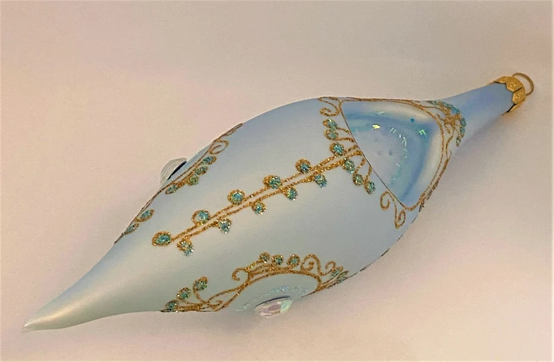 Zapfenform hellblau mit Gold-Dekor und Schmucksteinen