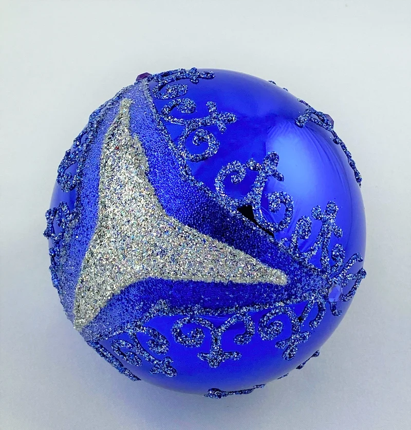 Kugel dunkelblau mit silbernem und blauem Glitter Dekor