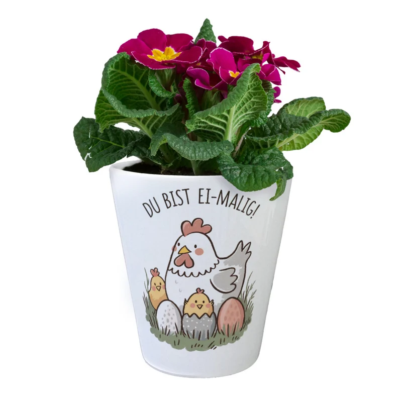 Henne mit Küken Du bist Ei-Malig! Blumentopf