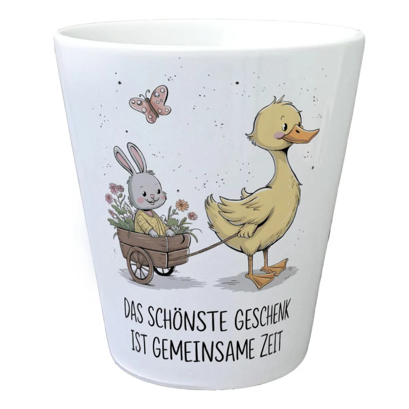 Schöne gemeinsame Zeit Blumentopf Ente Kaninchen Blütenwagen