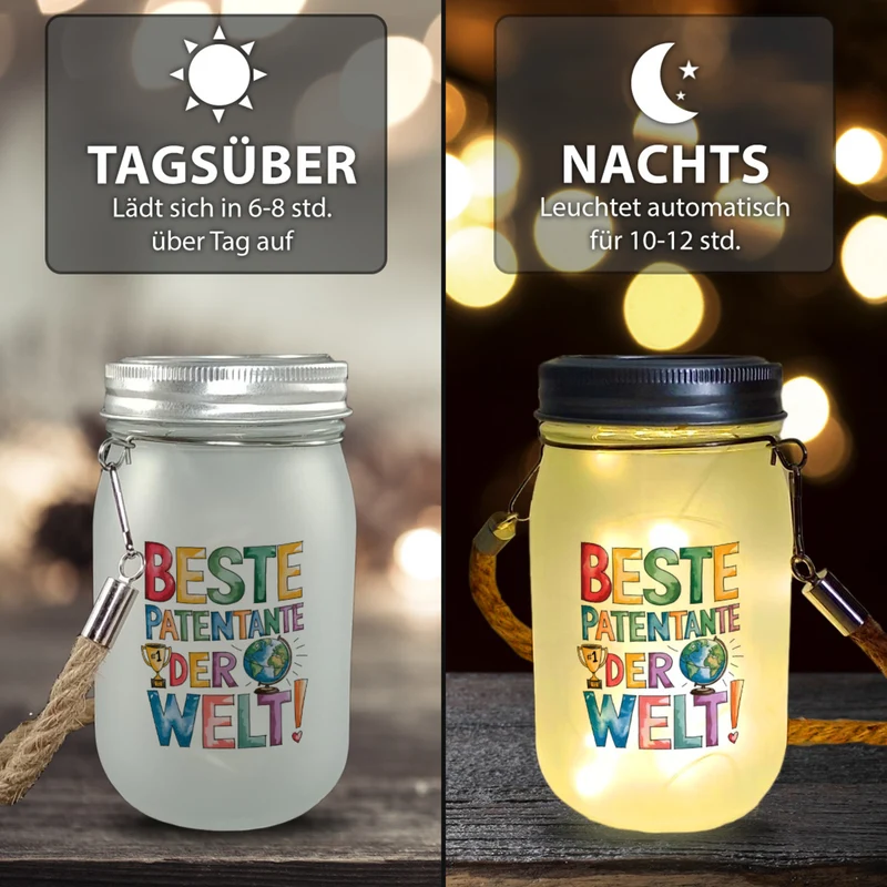 Beste Patentante der Welt Solarlicht goldener Pokal Globus