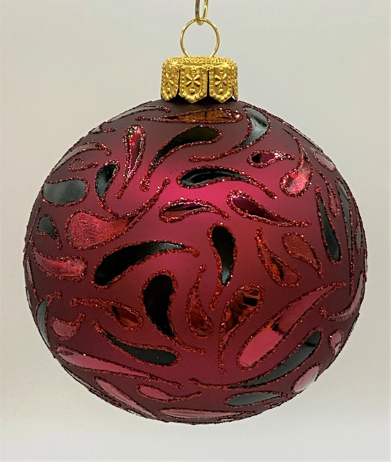 Kugel dunkles Magenta mit Blätterdekor