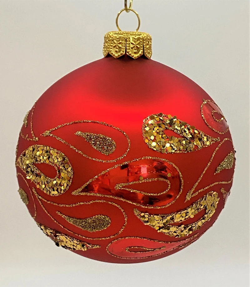 Kugel rot mit goldenen Blätterranken