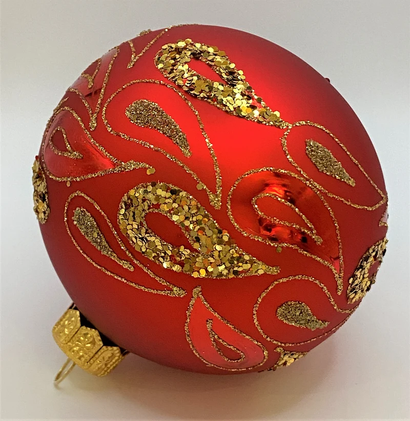 Kugel rot mit goldenen Blätterranken
