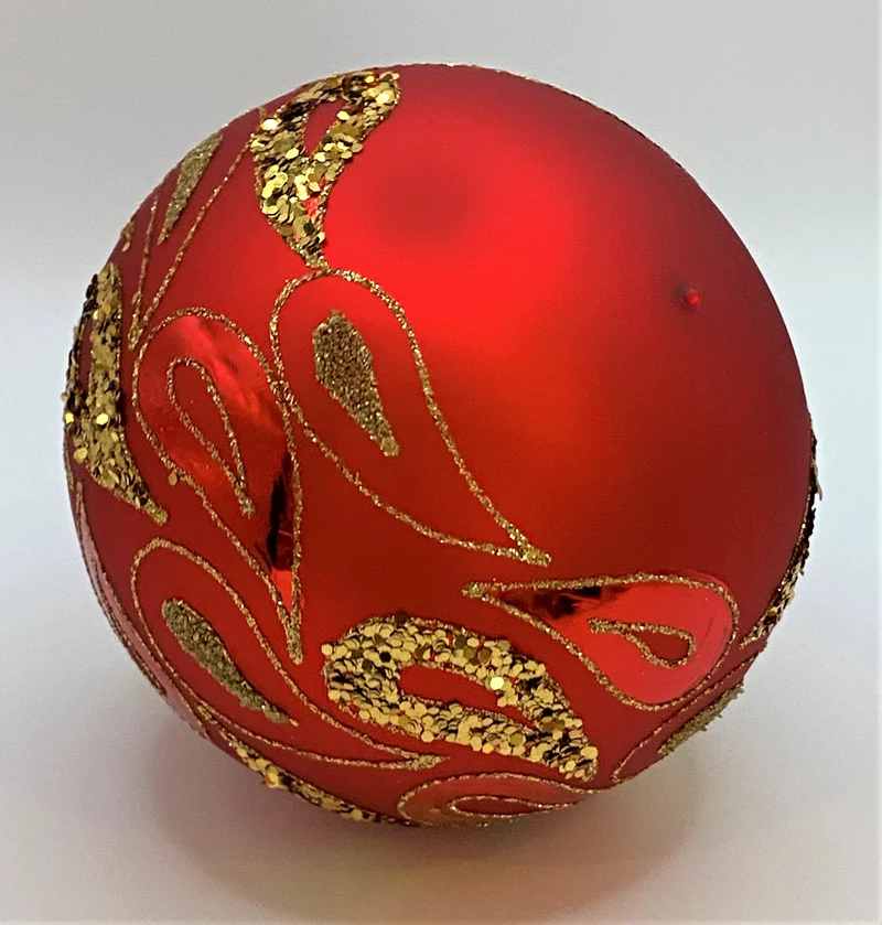 Kugel rot mit goldenen Blätterranken