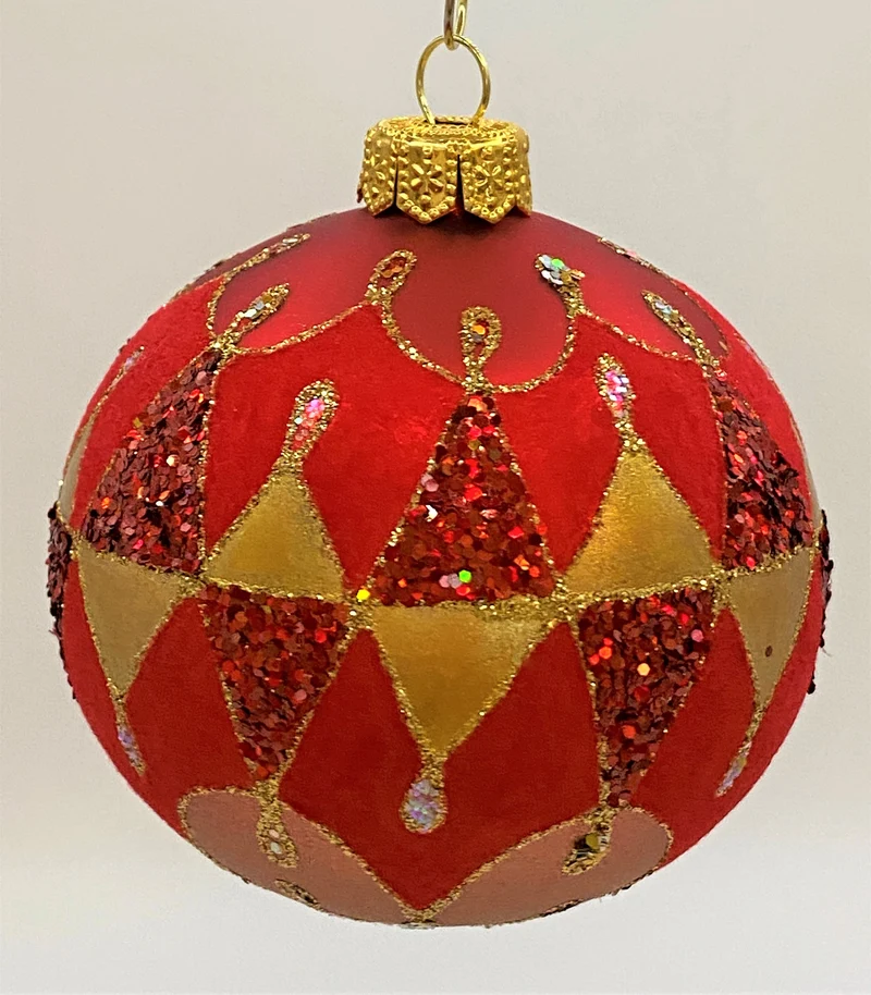 Kugel rot mit flockigem Art-Deco Dekor