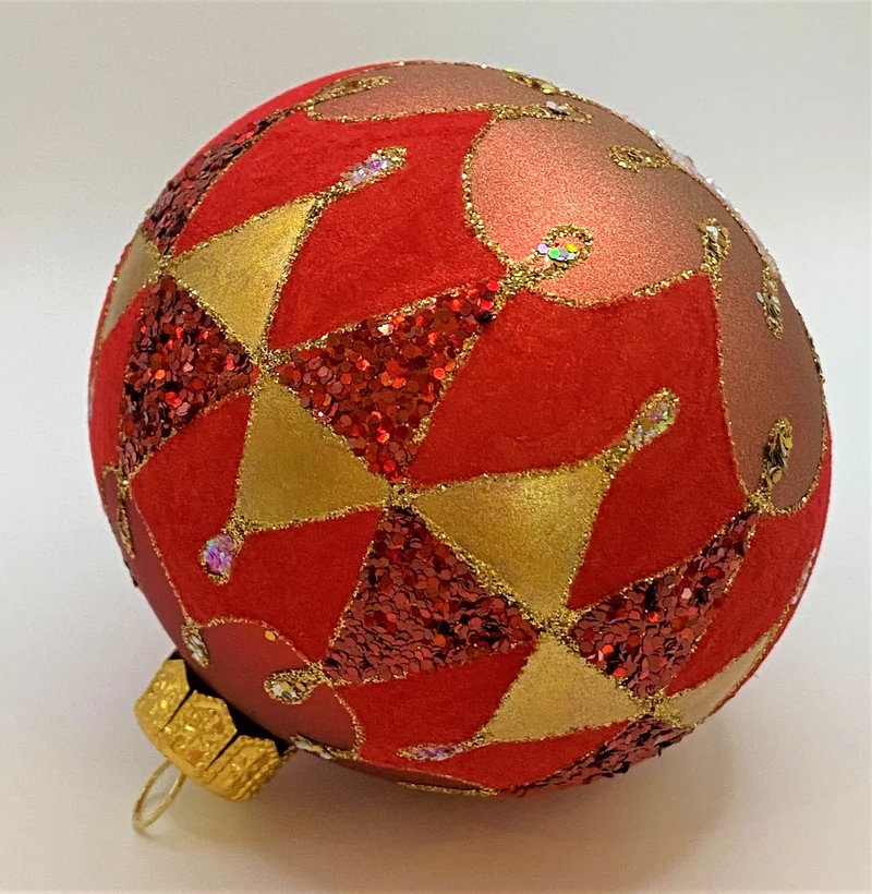 Kugel rot mit flockigem Art-Deco Dekor