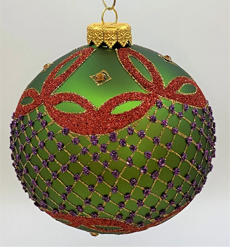 Kugel warmes grün und farbigem Barock-Dekor