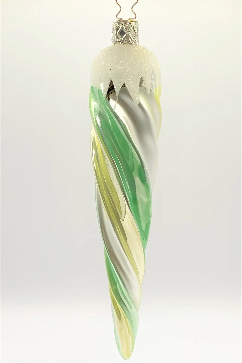 Verschneiter langer Zapfen in Silber/Grün/Mint Dekor
