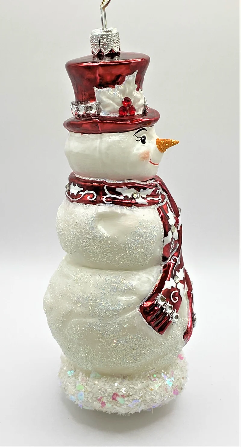 Schneemann mit rotem Schal und Hut