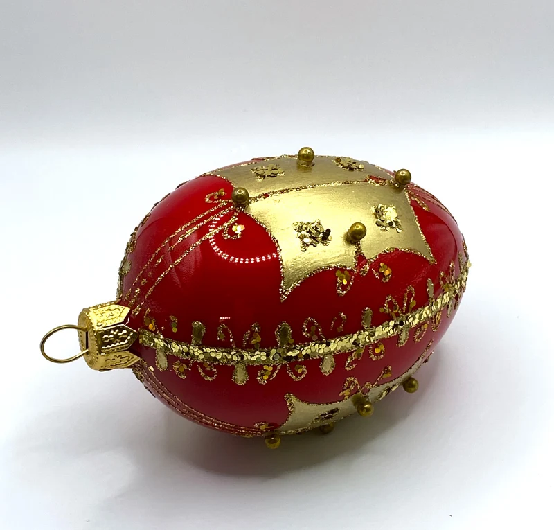 Faberge-Ei rot glanz mit goldenem Streifendekor
