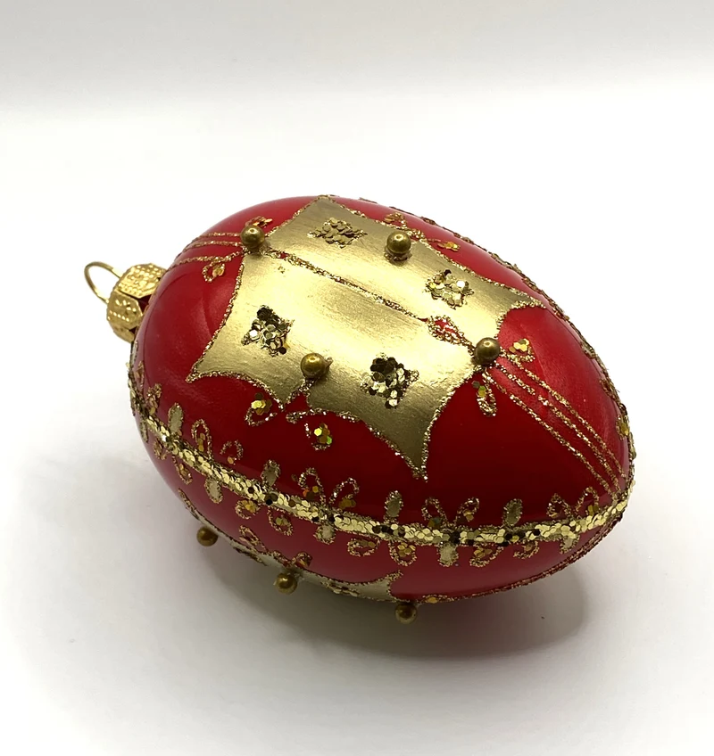 Faberge-Ei rot glanz mit goldenem Streifendekor