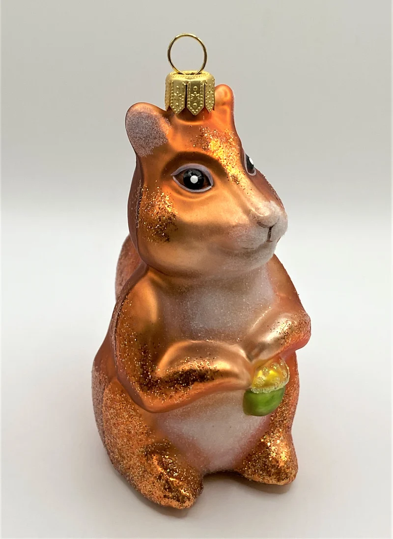 Rostrotes Eichhörnchen mit grüner Eichel