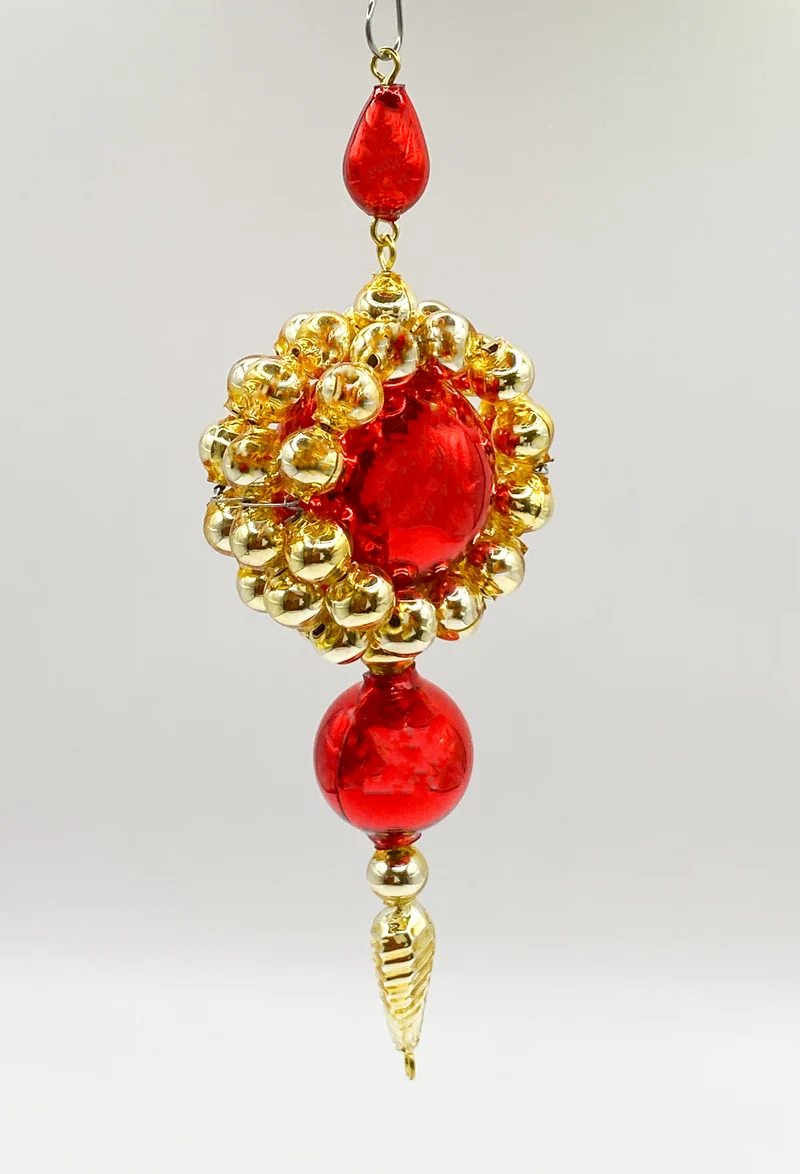 Gablonzer Perlen Tropfenform in Rot und Gold