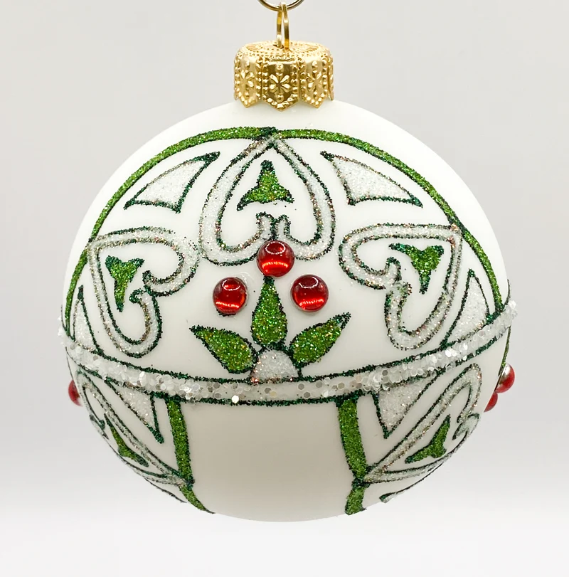 Weisse Kugel mit stilisierten Herzen im Jugendstil Dekor