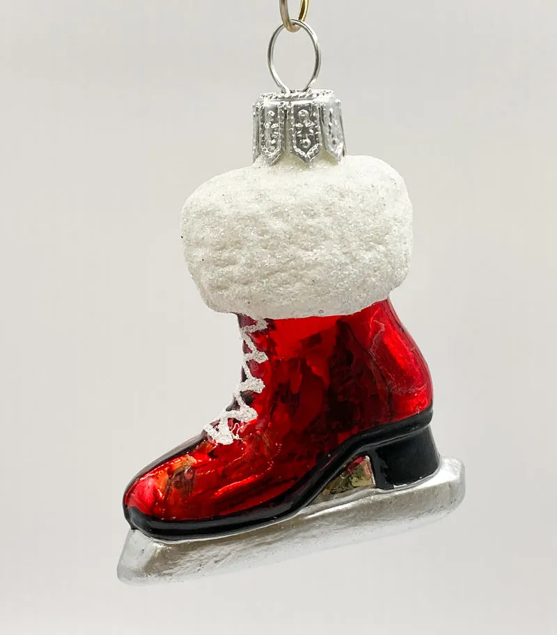 Roter Damen-Schlittschuh mit weissem Pelz