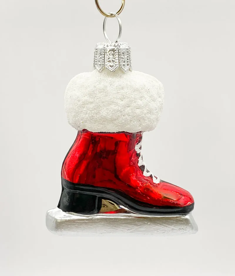 Roter Damen-Schlittschuh mit weissem Pelz