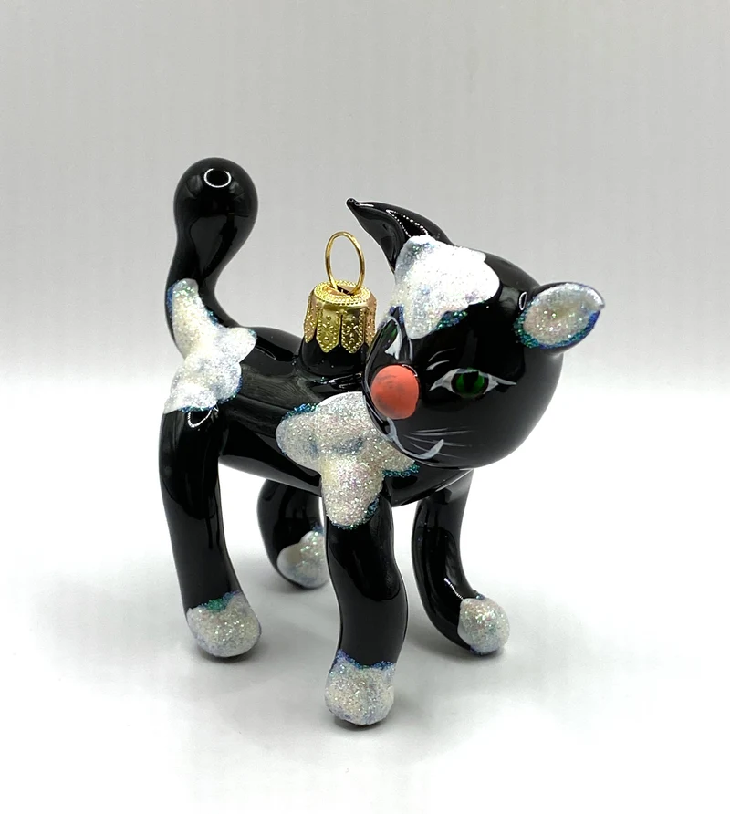 Schwarze Katze mit weissen Flecken